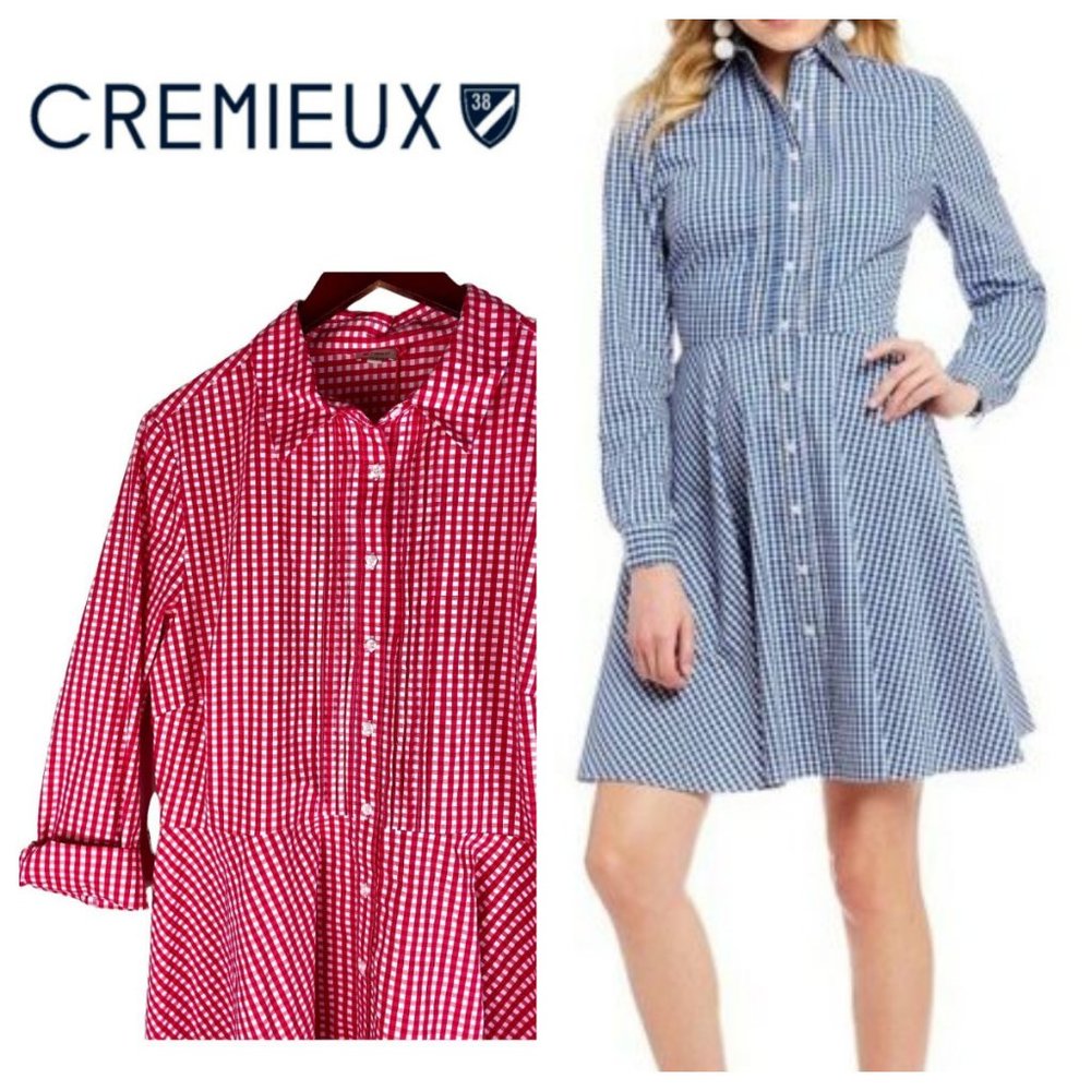 New CREMIEUX Emily Dress Shirtdress 14 XL Gingham Plaid Red White